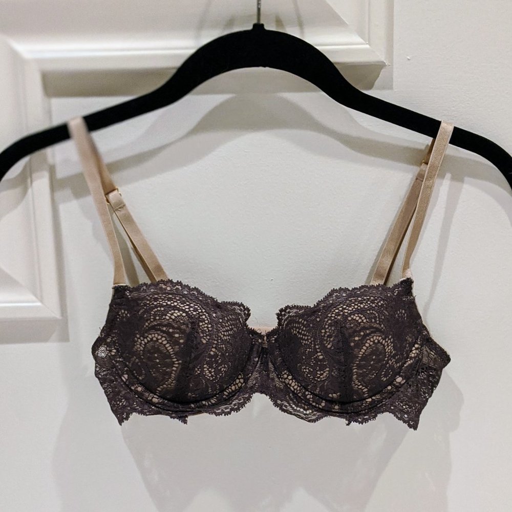 ThirdLove Purple & Nude Lace Balconette Bra (30C)